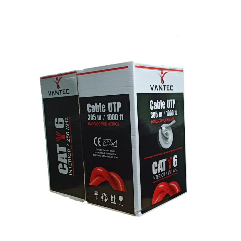 CABLE VANTEC CAT6 UTP ROLLO 305MTS 23AWG 80% COBRE PARA INTERIORES