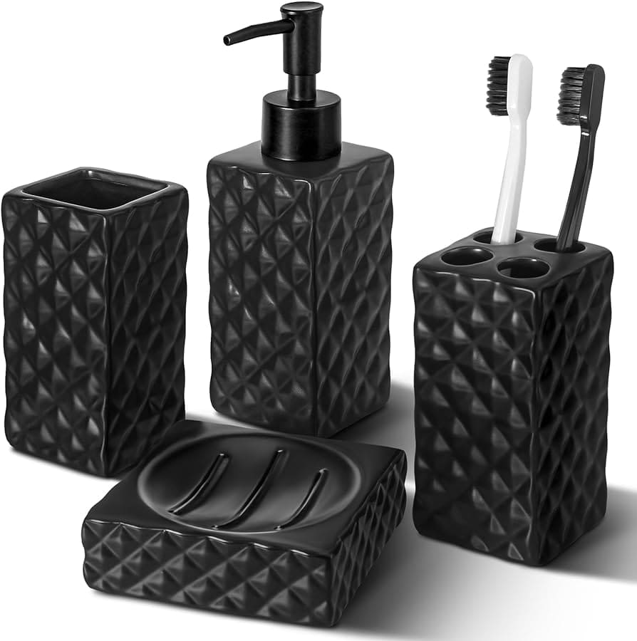 SET DE BANO NEGRO CON CRISTALES J-108