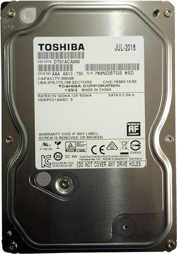 [001002V01THB500GB] DISCO DURO TOSHIBA 500GB 3.5/7200 DT01ACA050